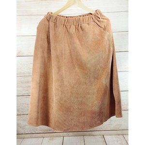 A line Corduroy Midi Skirt Pocket Front Adjustable Waist Hazelnut Brown Vintage